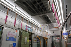 扉付近枕木方向つり革（女性専用車両）